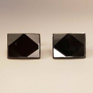 Vintage Silvertone Angled Mirrored Metal Cufflinks Faceted Geometric Rectangular